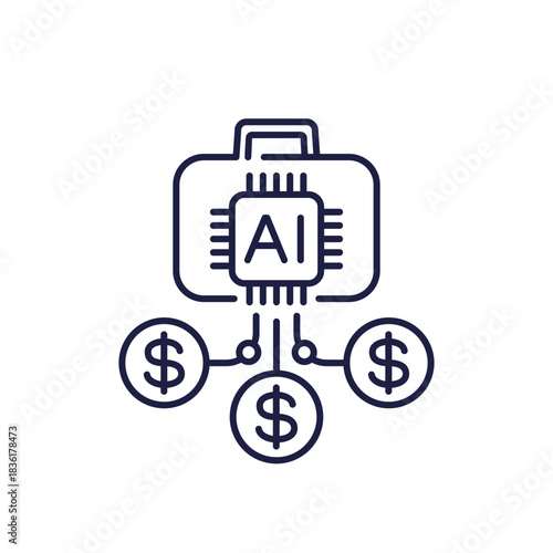 AI in finance line icon, artificial intelligence for financial management