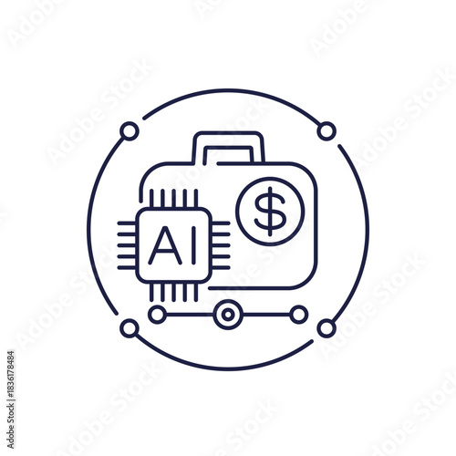 AI in finance line icon with portfolio, artificial intelligence for financial management