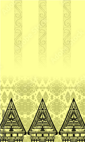 BOLON HOUSE PATTERN FROM BATAK OR MALAY ARCHITECTURAL FORM WITH A RICHER PATTERN AT THE BOTTOM AND A VERTICAL STRIP PATTERN