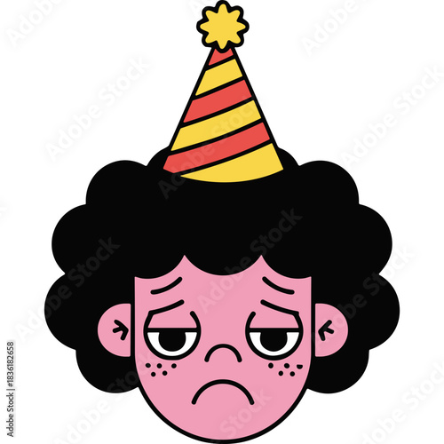 Sad Birthday Party Hat Character Emotion Feeling Isolated Black Background Isolated Face Gloomy Expression and Droopy Eyes