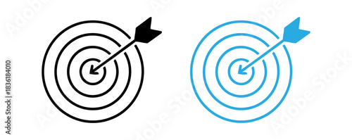Target with arrow icon set black and blue color vector illustration