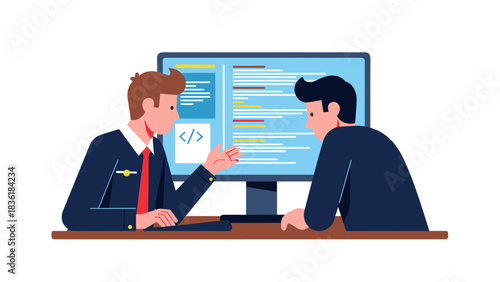 Team collaboration and code development concept in flat design style