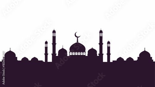 Silhouette of a mosque with minarets and domes