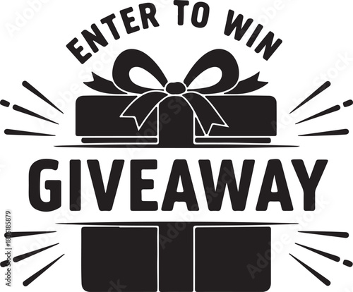 Black and white graphic design featuring a gift box with a bow and text that reads enter to win giveaway, perfect for promotion or contest announcement