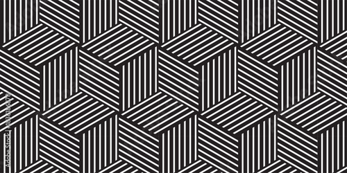 Abstract black minimal grid square line hexagons seamless hexagon polygonal pattern background vector. seamless bright white abstract honeycomb background.	