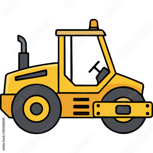 Yellow Road Roller Compacting Machine on a Construction Site with Black Background