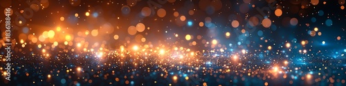 Panoramic Abstract Background with Blurry Golden and Blue Lights