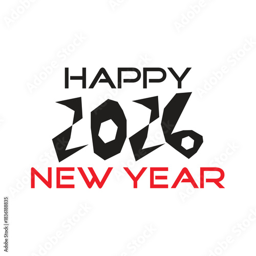 2026 Happy New Year Abstract Polygon Typography Design. Geometric Fragmented Numbers Vector Template for Modern Graphic Art.