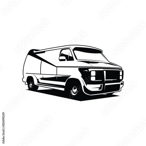 A-Team Van logo design monochrome vector design. Isolated on white background with side view. Perfect vector silhouette