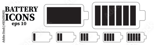 Modern battery charge level icons for website and app design showcasing energy status and power levels