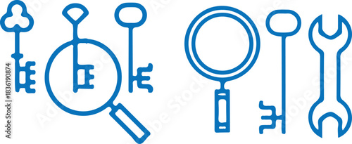 keyword bule line icons set vector illustration 