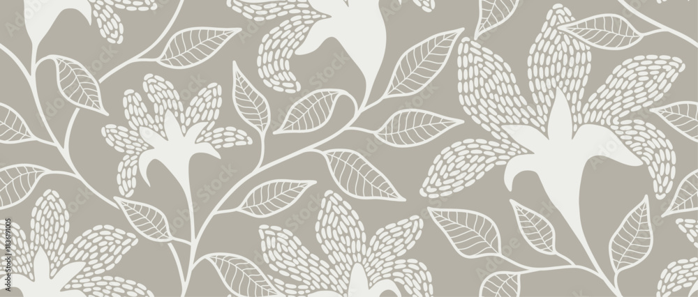 custom made wallpaper toronto digital Floral leaves seamless pattern with dotted flat style.	