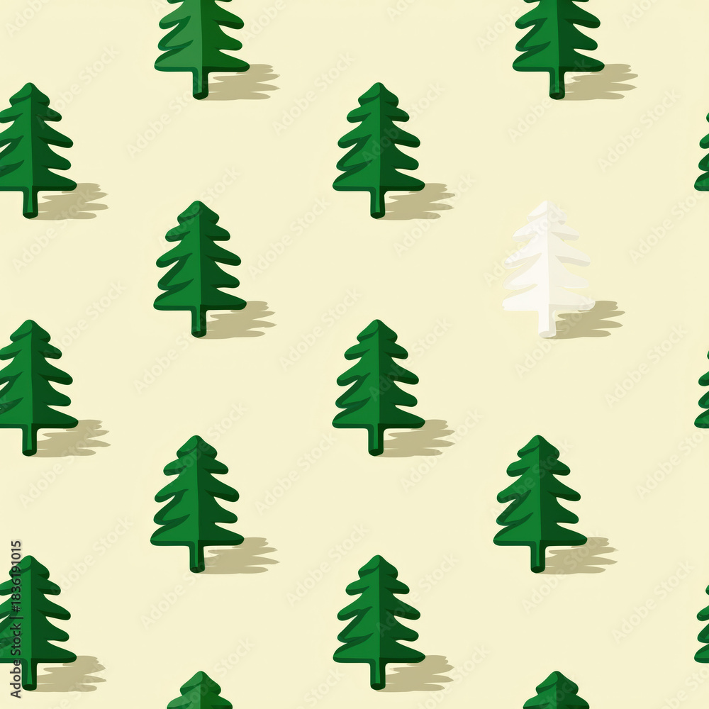 Fototapeta premium Minimal Christmas Geometric Seamless Pattern, seamless pattern of abstract geometric shapes in Christmas colors: triangles as trees, circles as ornaments, minimal modern style. 