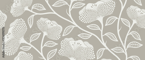 Abstract flower and leaves seamless pattern with dotted style.