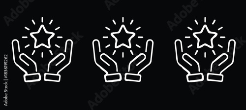 hand holding three stars set icons black background 