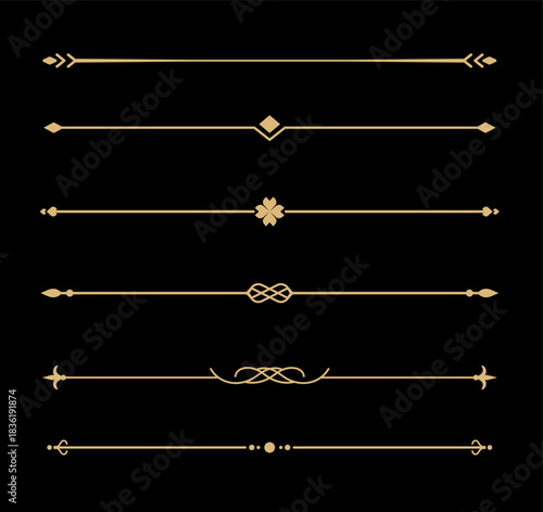 Set of Vintage decorative golden lines. text dividers. Gold line border. Lines separators, Borders, Vintage dividers, Underline elements. Vector illustration
