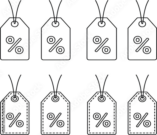 Set of discount price tags line art vector illustration