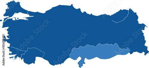 Blue outline map of turkey with regional divisions