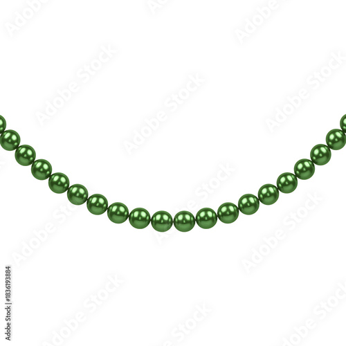Strand of green pearls bead luxury necklace for jewelry or fashion on transparent background elegant shine decoration glamour