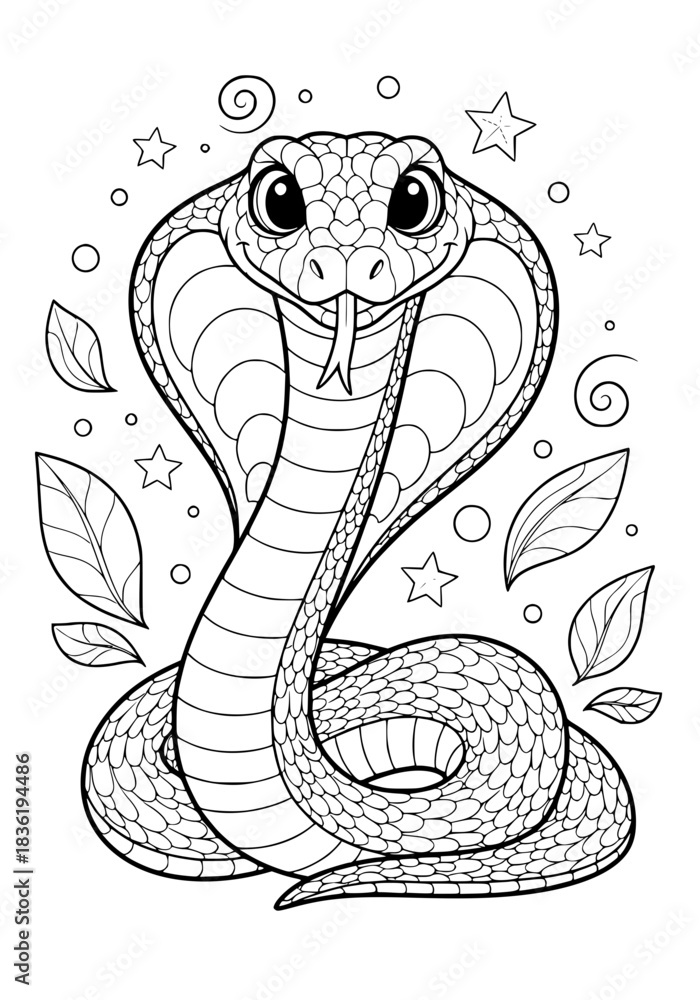 Fototapeta premium Close-up of the cobra. coloring book