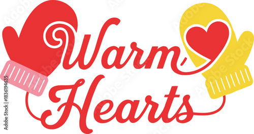 Warm hearts festive design with mittens and heart icon perfect for winter holidays valentine s day