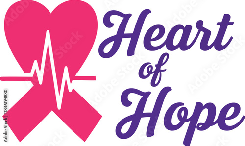 Heart of hope pink ribbon ekg heartbeat cancer awareness support charity medical symbol health advocacy