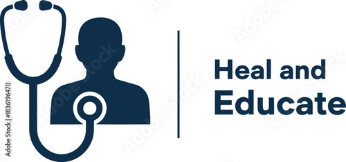 Heal and educate healthcare professional icon with stethoscope medical concept health awareness doctor symbol