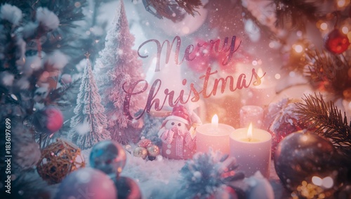 Christmas Celebration Scene With Snowy Trees and Gifts in a Festive Setting