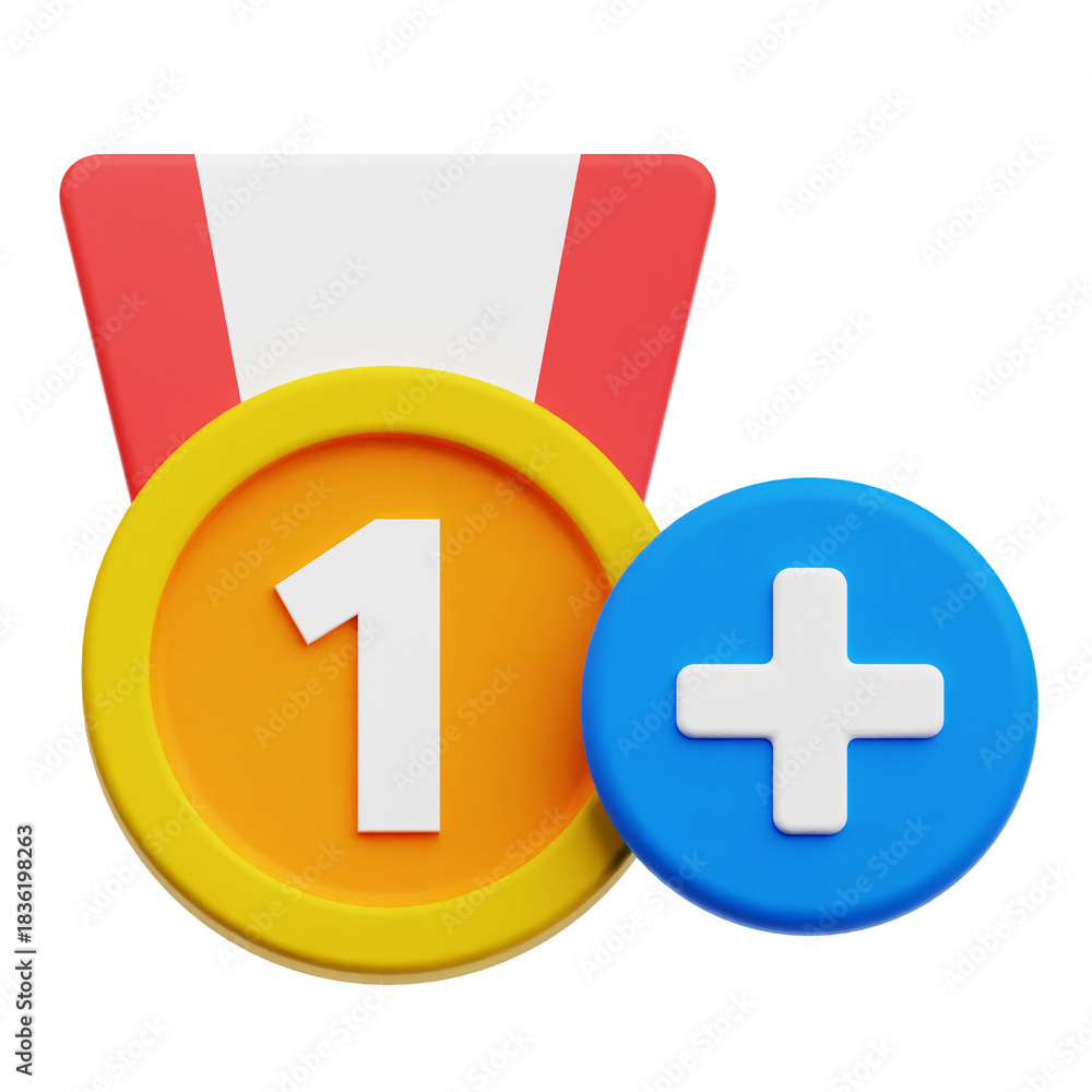 Obraz premium Add 1st Place Medal 3D Icon Isolated On The Transparent Background