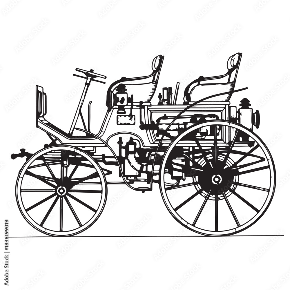 Fototapeta premium Intricate Vintage Automobile Line Art Drawing Detailed Side View