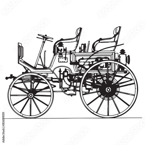 Intricate Vintage Automobile Line Art Drawing Detailed Side View