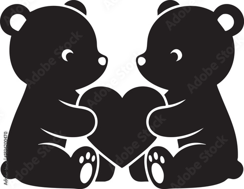 Cute Bear Couple Holding Heart Silhouette