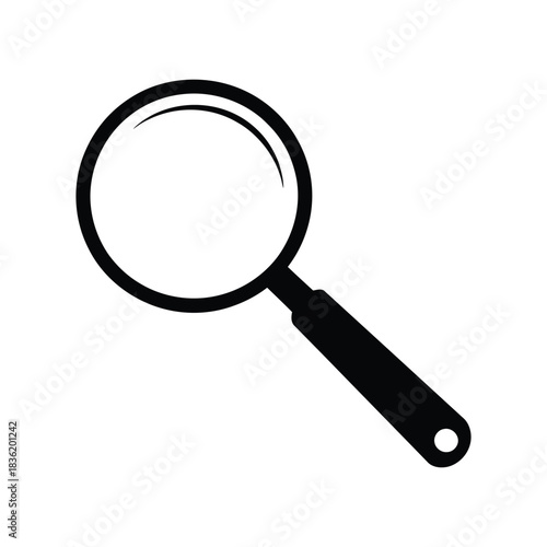 Black Silhouette Magnifying Glass Icon: Search, Find, Zoom, and Discovery Tool