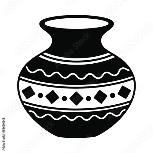 Tribal Patterned Clay Pot Icon: Decorative Earthenware Vase and Craft Symbol