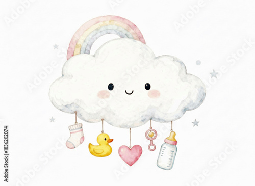 Nursery Sky Baby Cloud Mobile isolated watercolor vector illustration svg