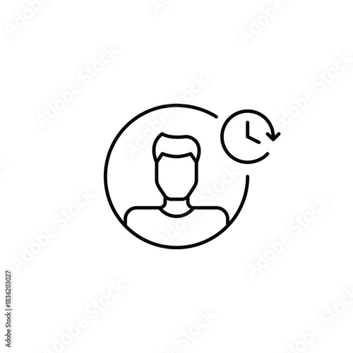 Man user avatar and clock. Daily routine, work and use time tracking and work schedules. Pixel perfect, editable stroke vector icon