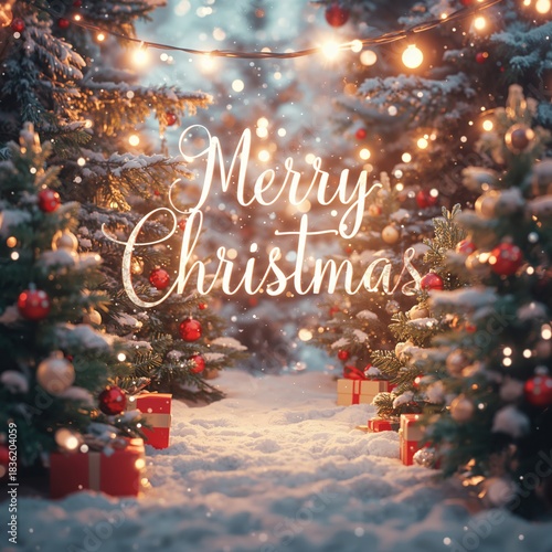 Winter Scene With Christmas Trees and Lights in a Living Room Setting