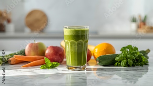 Freshly made green smoothie with healthy ingredients
