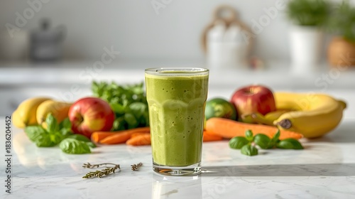 Freshly made green smoothie with healthy ingredients