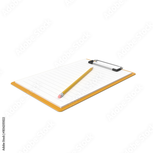 Yellow clipboard with lined paper and wood pencil