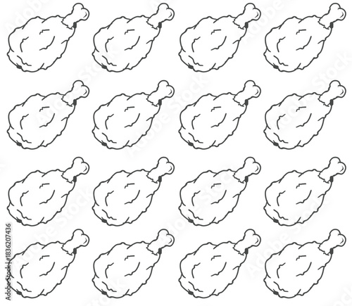 Seamless pattern of chicken legs. Hand drawing Doodle chicken legs. Fried chicken doodle pattern background. Fried chicken Seamless Pattern for coloring kids books	