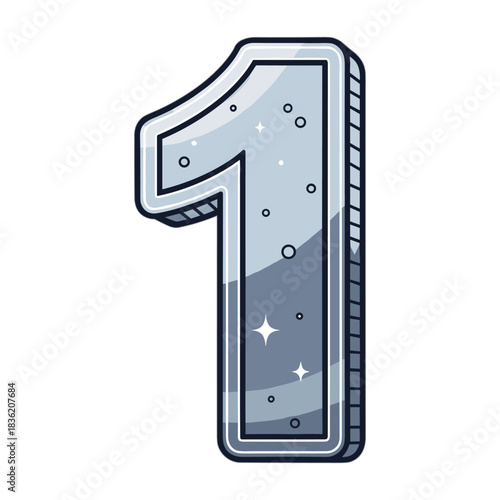 Illustration of the number '1' with metallic material texture.