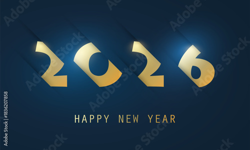 Best Wishes - Abstract Golden and Dark Blue Modern Style Happy New Year Greeting Card or Background, Creative Design Template - 2026