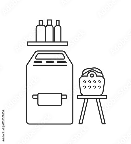 洗濯機や洗剤のイラスト　線画のみ