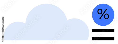 Blue cloud and percentage icon with black horizontal lines represent cloud computing, data analytics, and efficiency. Ideal for technology, statistics, finance, weather, progress, cloud storage