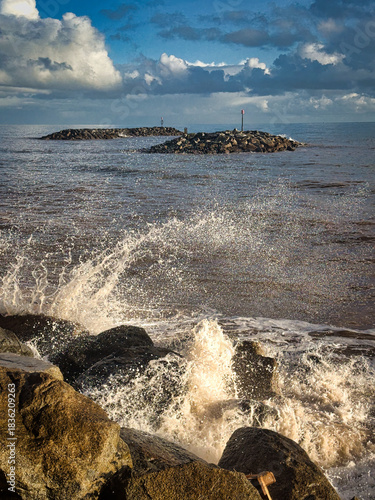 The rock breakwaters at Sidmouth, Devon, England