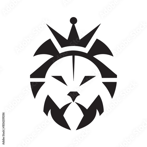 Abstract Lion Crown Hour Emblem Design