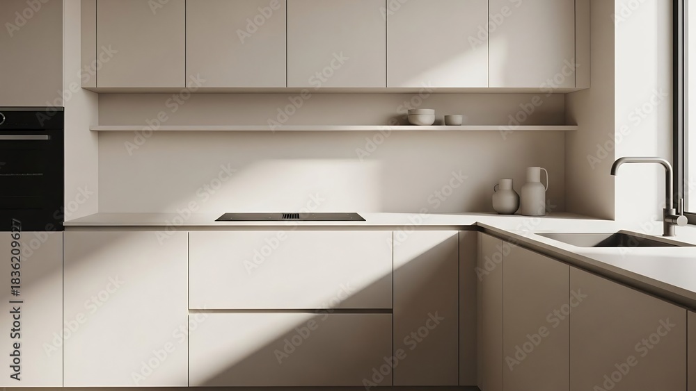 Fototapeta premium Modern Kitchen Interior with Natural Light and Minimalist Design.
