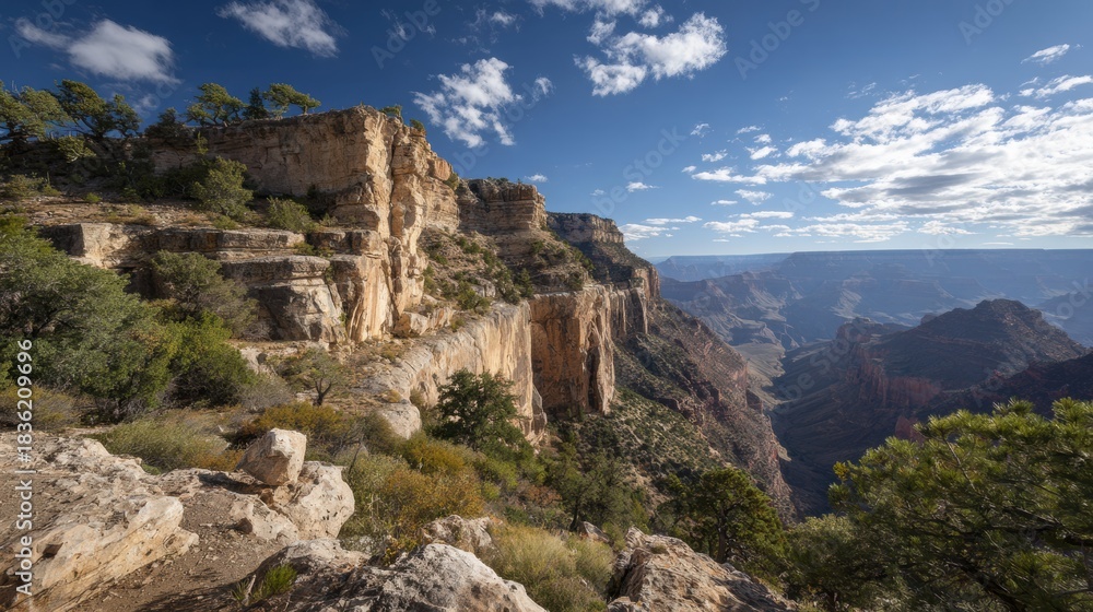 Naklejka premium Explore the Grand Canyon in Arizona With Layered Rock Cliffs Under Clear Midday Sunlight and an Open Sky