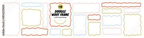 Wavy Line Textbox Frame Kit. Doodle Wave Shape Border for Text Box Bundle. Scallop Edge Square Rectangle Frames Set. Organic Fancy Vector Clipart